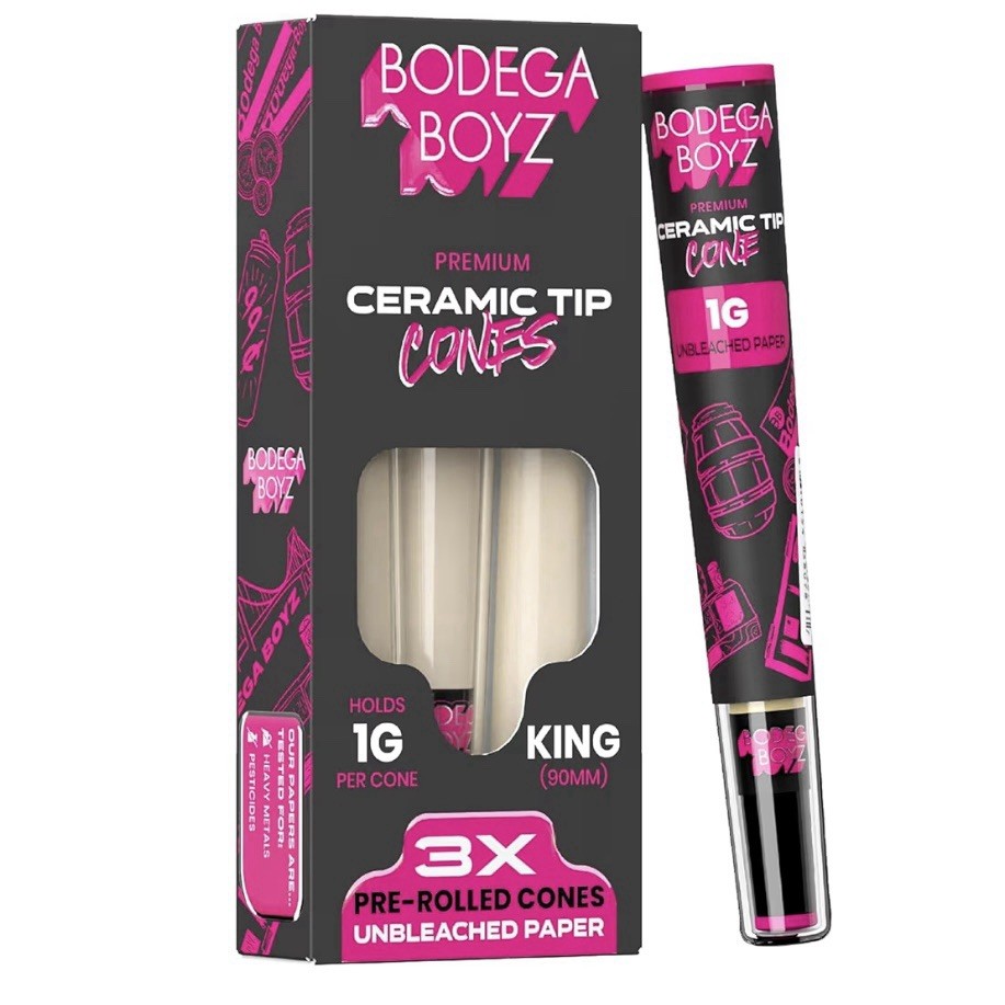 L@@K BODEGA BOYZ PREMIUM 3x KING REUSABLE PRE-ROLLED CERAMIC TIP CONE UNREFINED