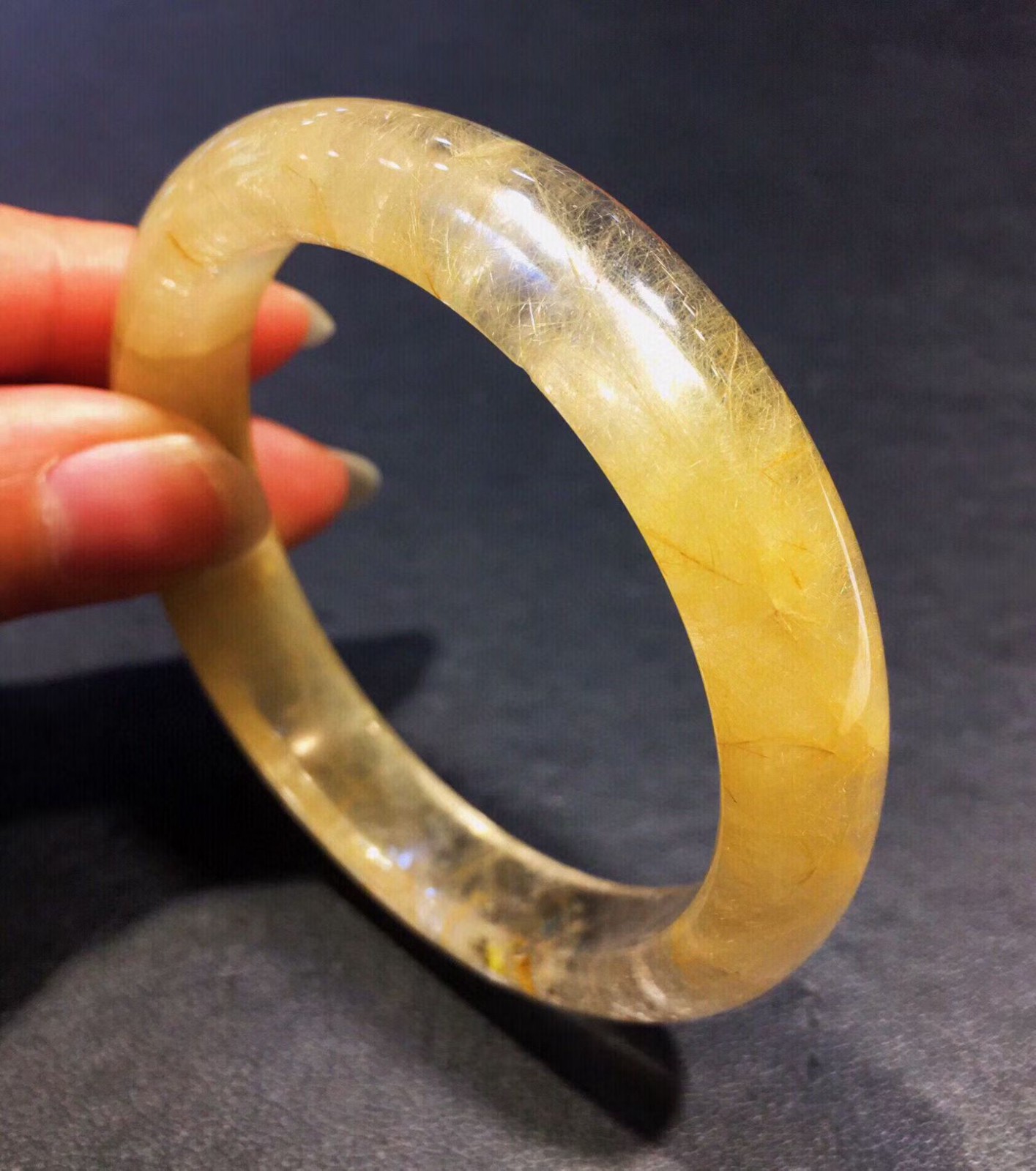 A++ 55mm Top Natural gold Rutilated Quartz Healing Crystal Bracelet Reiki Gift