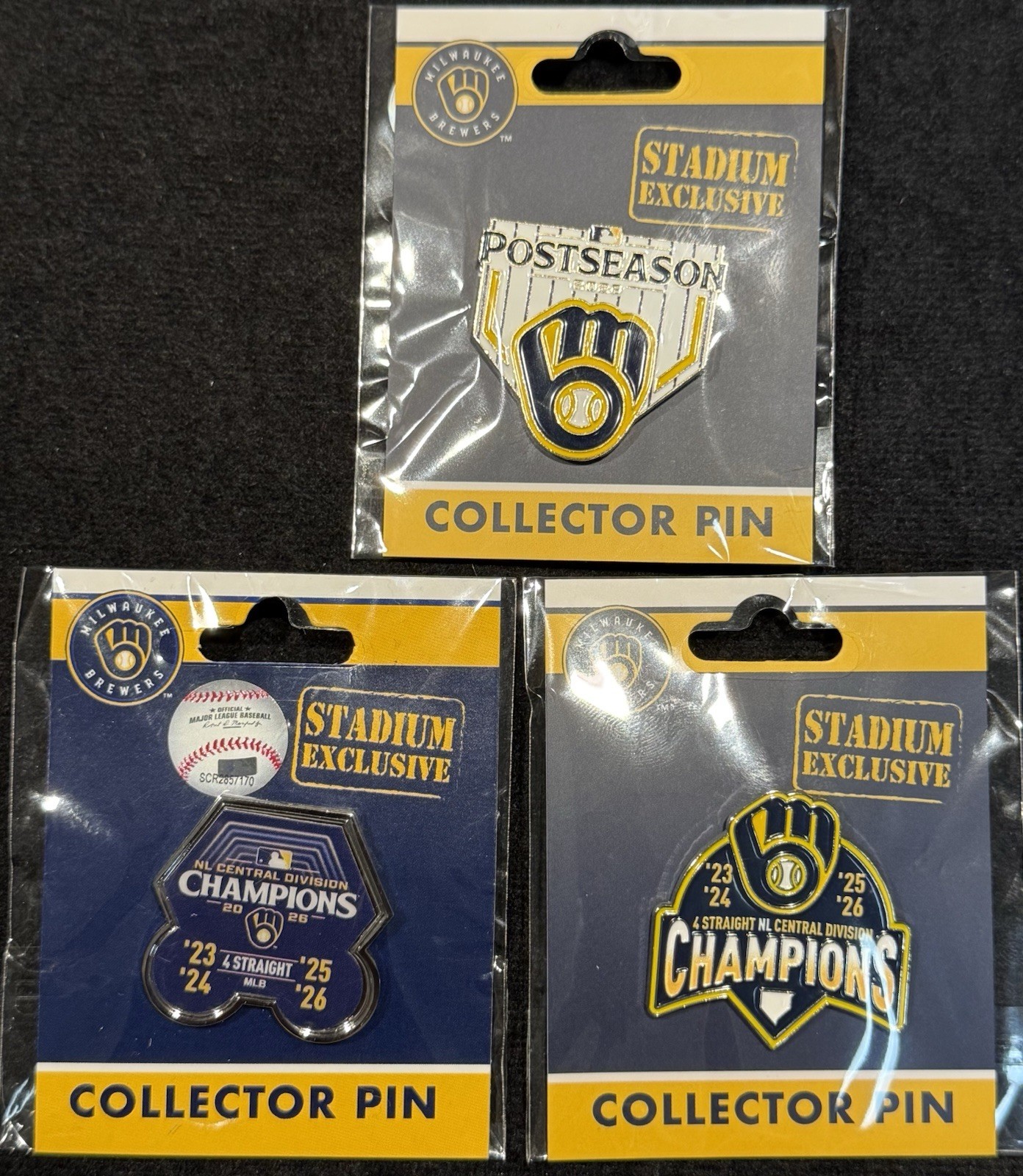 2026 Milwaukee BREWERS POSTSEASON & NL CENTRAL DIV CHAMP Pins STADIUM EXCLUSIVE