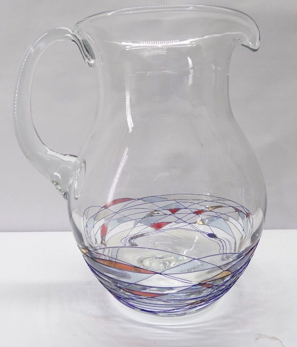 Berzat Drinkware Decorated Glass Pitcher, Red Blue & Gold