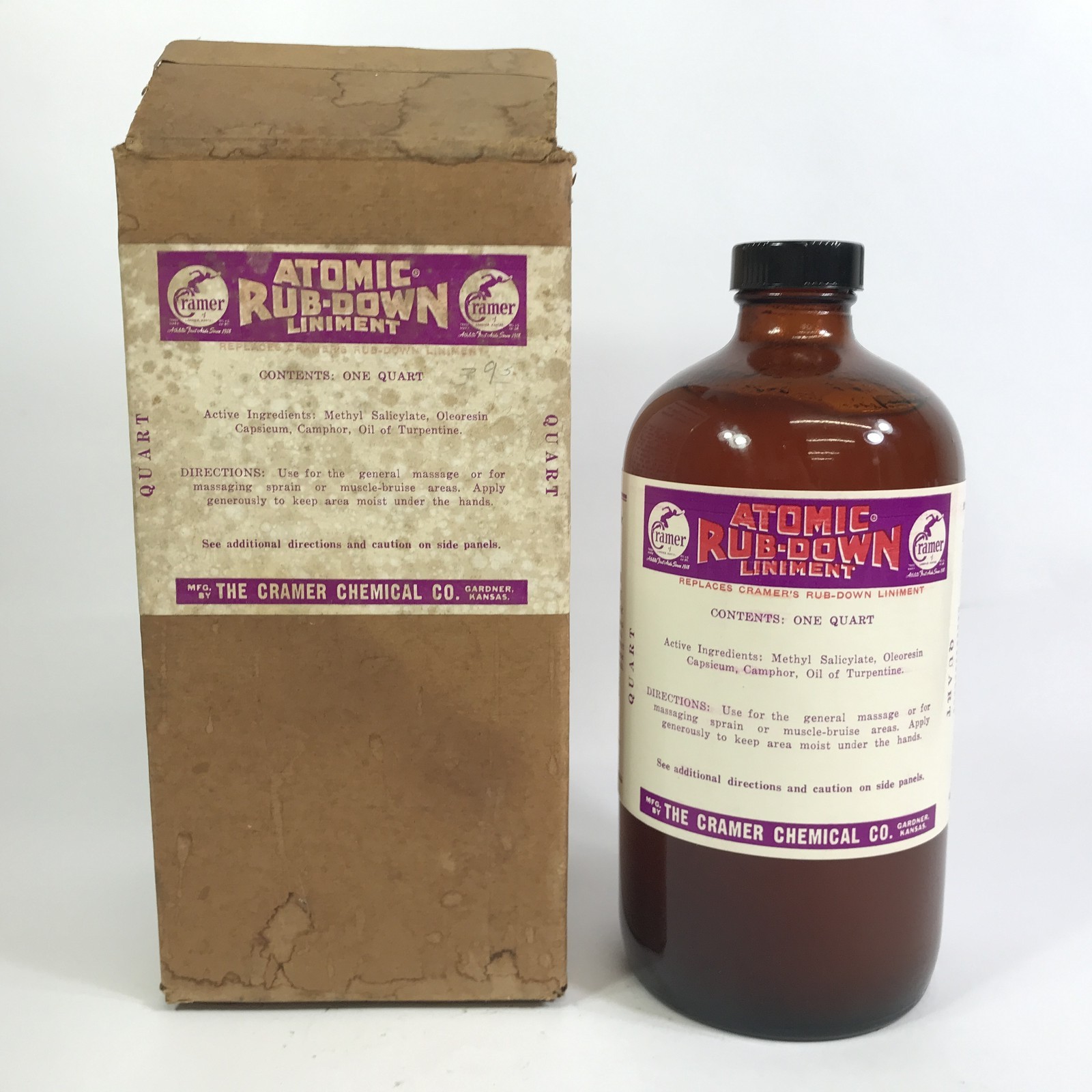 Vintage Cramer\'s Chemical Co Atomic Rub-Down Liniment Quart Size 1950s 1960s