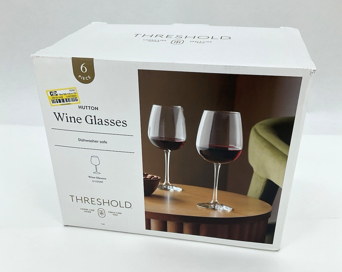 Threshold Hutton Clear Stemmed Wine Glasses 20 oz Set of 6 Dishwasher Safe