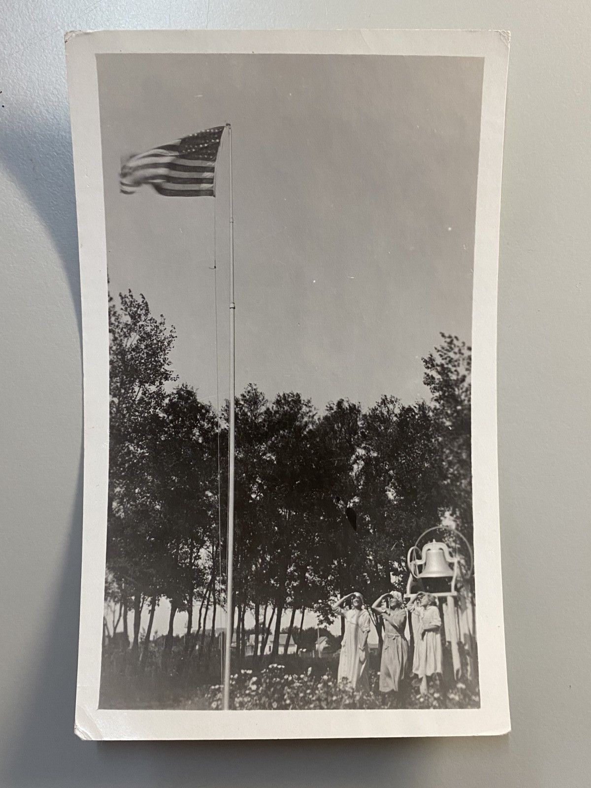 1910s Terry Montana Photo American Flag Salute Girls School Bell Size Blank Back 1910s Terry Montana Photo American Flag Salute Girls School Bell Size Blank Back
