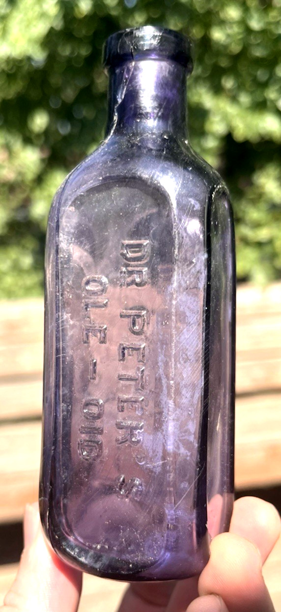 NICE AMETHYST DR. PETER\'S OLE-OID MEDICINE BOTTLE CHICAGO 1890\'S ERA DUG L@@K