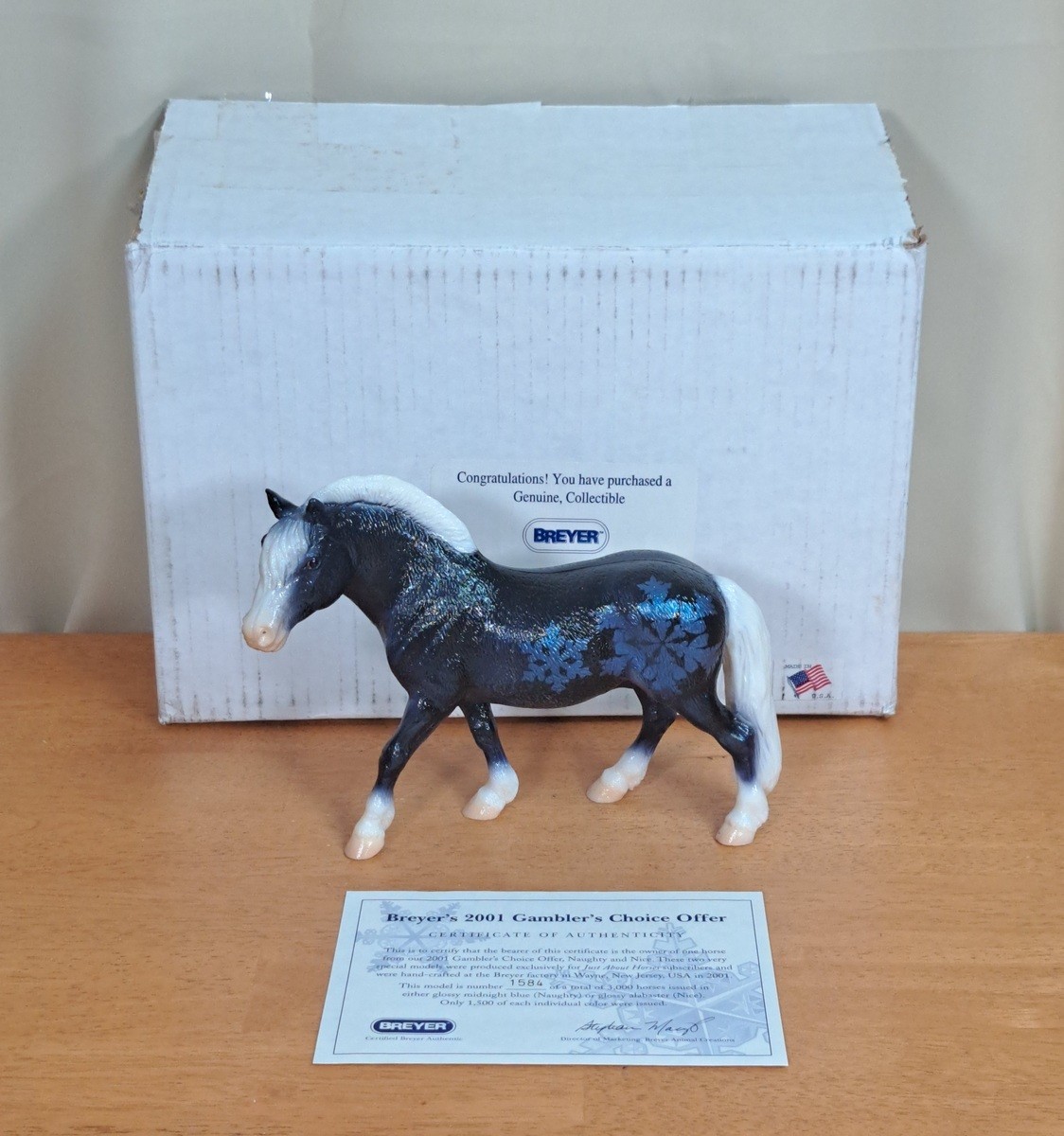 Breyer Naughty  JAH 2001 Just About Horses Henry Fjord Blue Snowflake Box COA