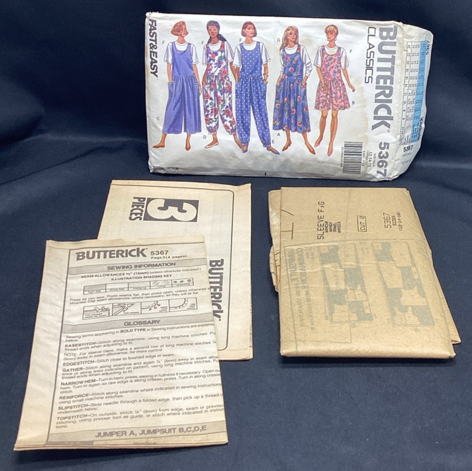 Vtg Sewing Pattern, Butterick 5367, 12-16, jumper, Uncut - ships free