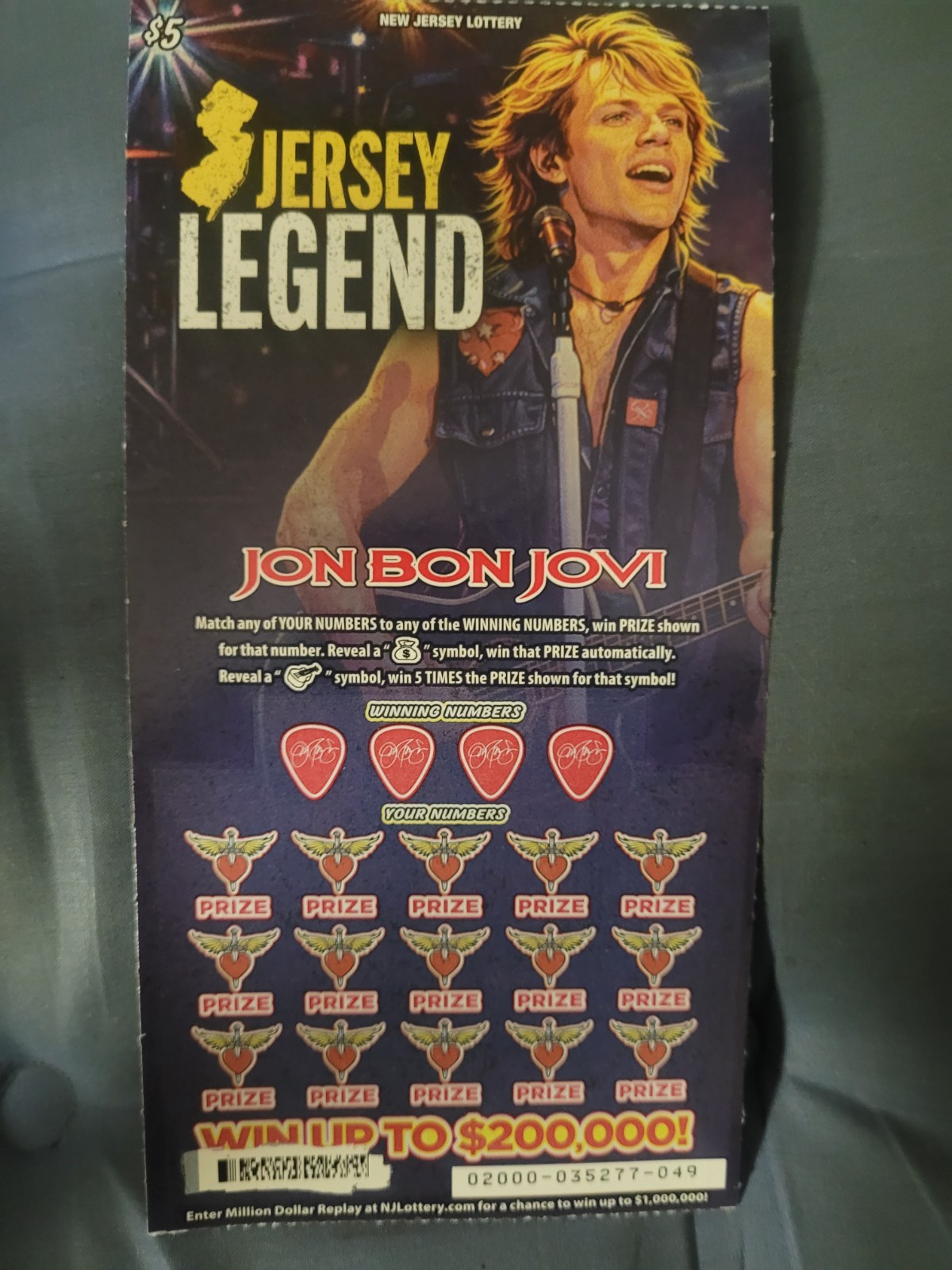 BON JOVI LEGEND LIVING ON A PRAYER NJ LOTTERY INSTANT SCRATCH TICKET NO VALUE
