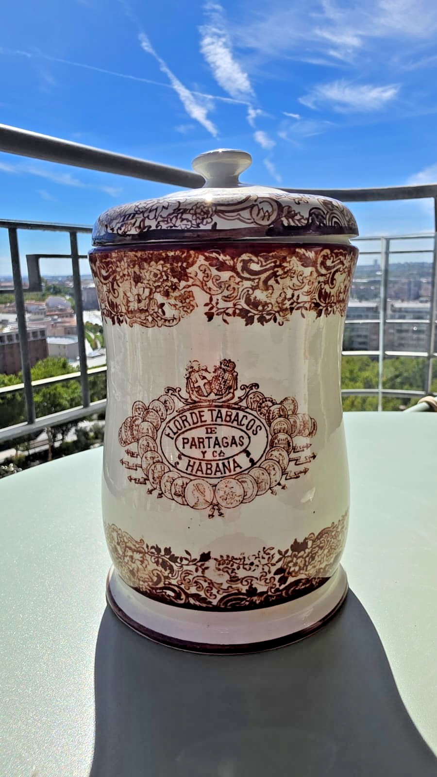 SPAIN PICKMAN PARTAGAS TOBACCO PORCELAIN BROWN CIGAR HUMIDOR JAR 1920s