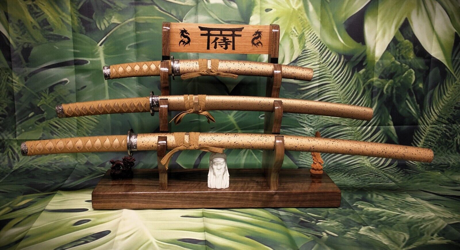 Tradition 3 Tier Beautiful Dark Flame Walnut Japanese Samurai Sword Display Gift
