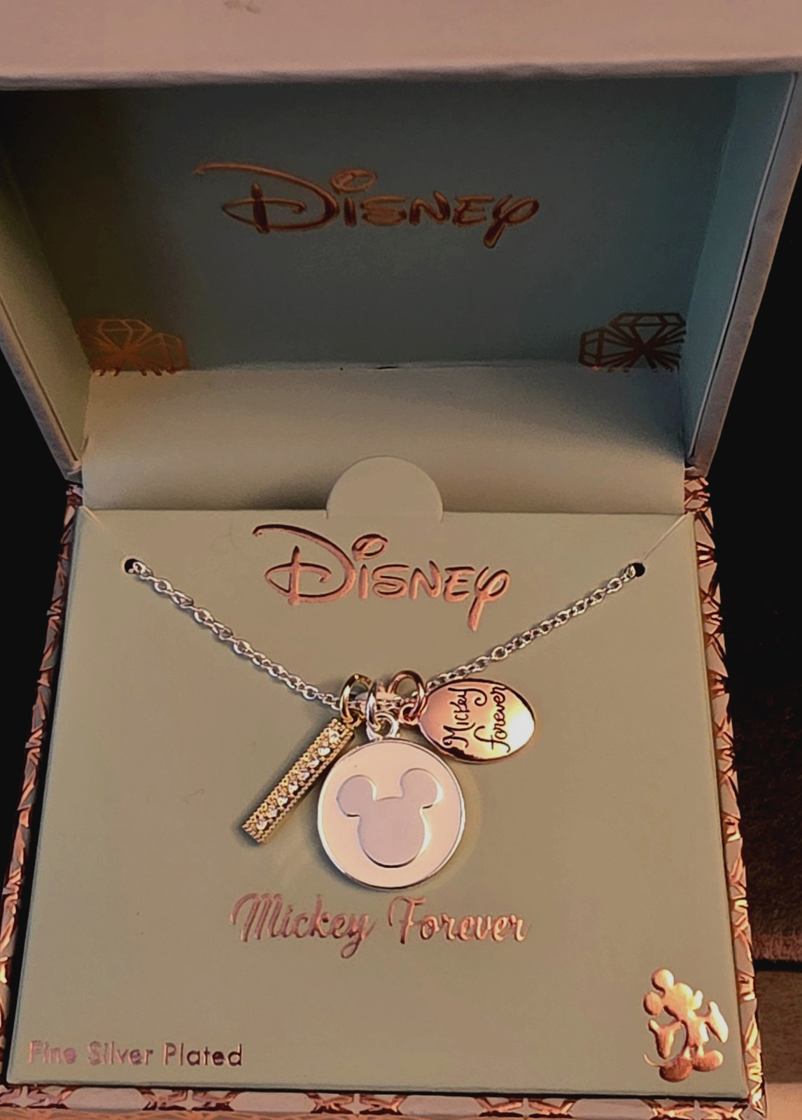 DISNEY Fine Silver Plated MICKEY FOREVER charm necklace NEW DISNEY Fine Silver Plated MICKEY FOREVER charm necklace NEW