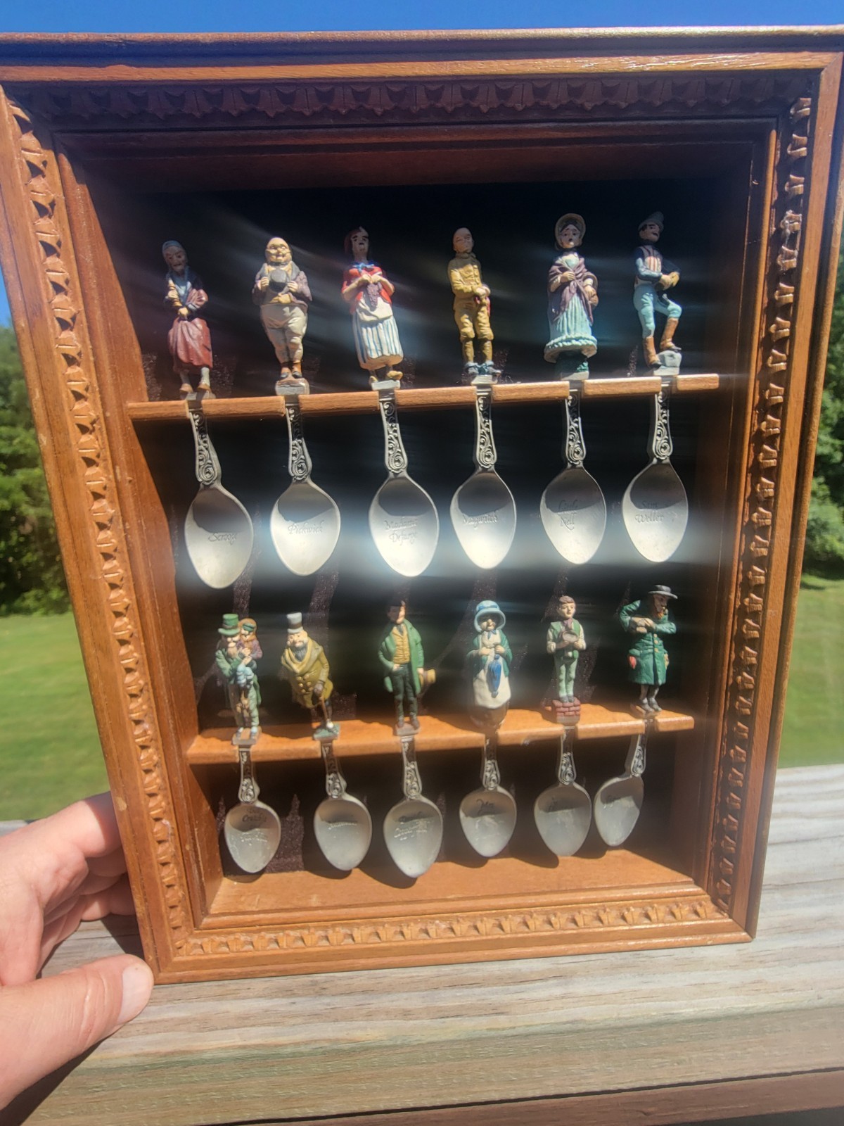 Vintage 1981 Franklin Mint Painted Pewter Dickens Characters 12 Piece Spoon Set