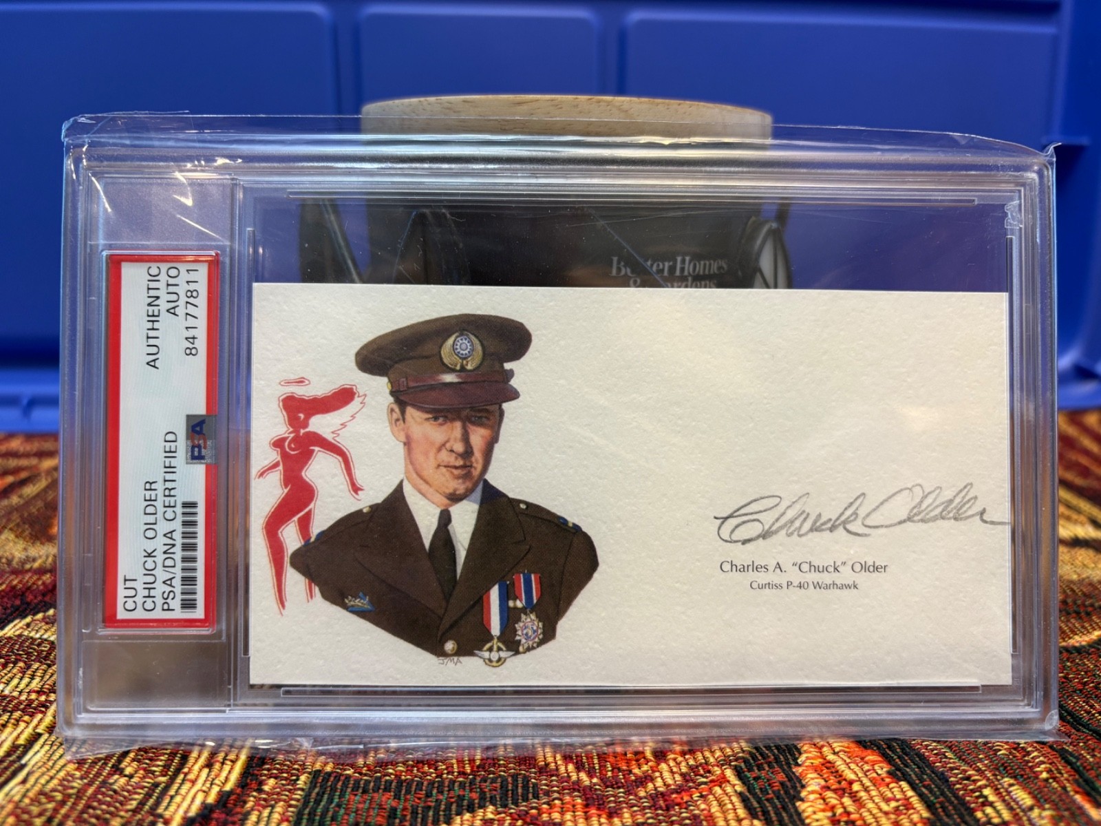 Chuck Older Signed GOE Cut WWII Pilot Flying Tigers P-40 Warhawk 18V PSA COA