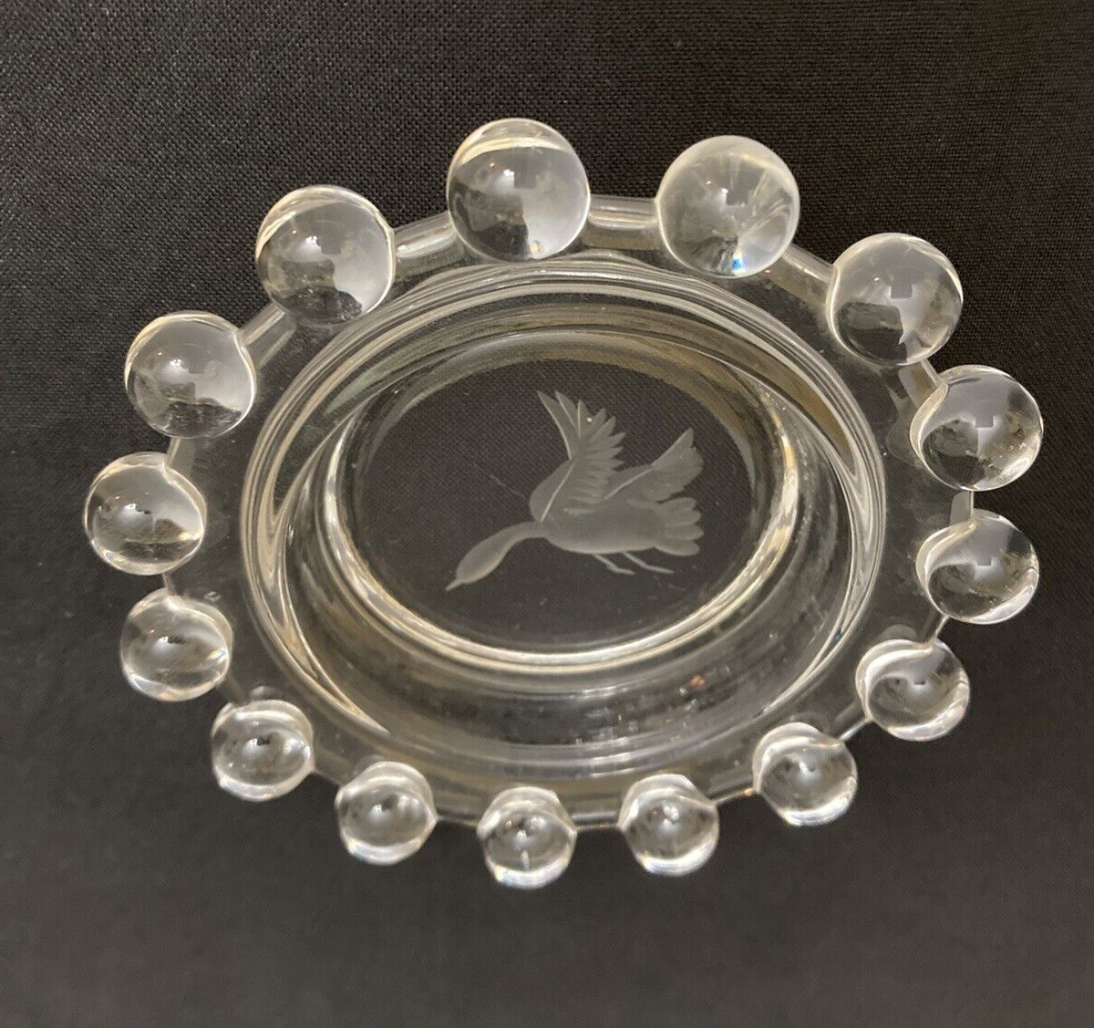 Vtg Candlewick Duck Beaded Edge Clear Glass Coaster Candle Holder Ash Tray Dish
