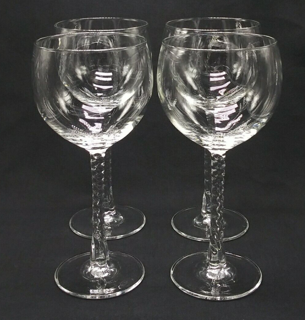 Twisted Spiral Stem Wine Glasses Set of 4 Clear Barware