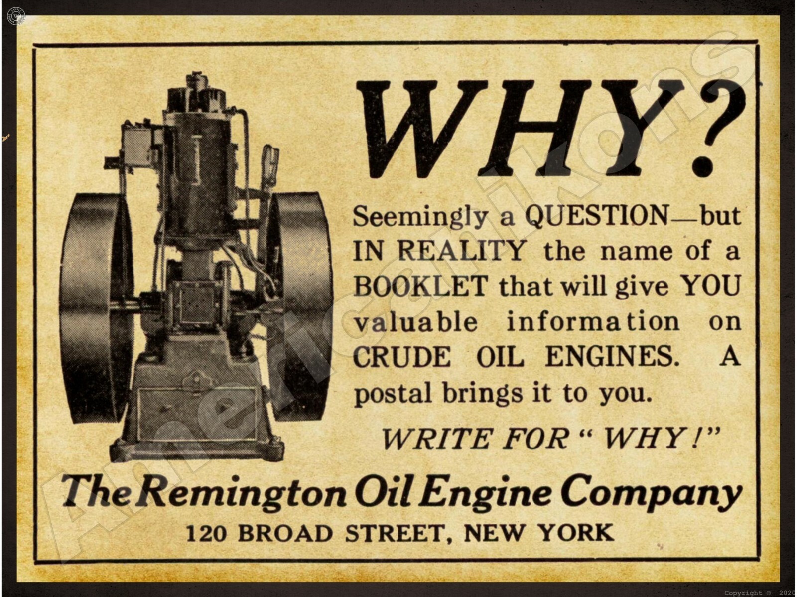 1912 Remington Oil Engine NEW Metal Sign 24\