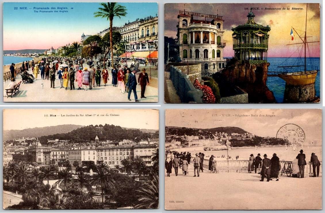 CPA Nice France Lot of 4 - Promenade, Restaurant, Regates, Bateux Postcards CPA Nice France Lot of 4 - Promenade, Restaurant, Regates, Bateux Postcards