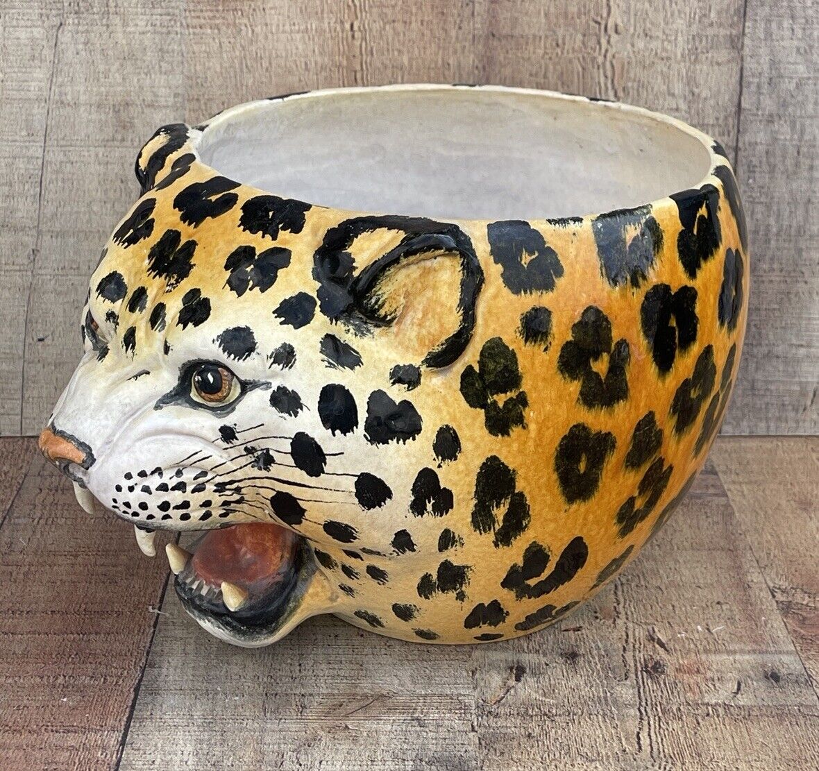 Vintage Leopard Head Planter Bowl Made in Italy Terracotta Unique
