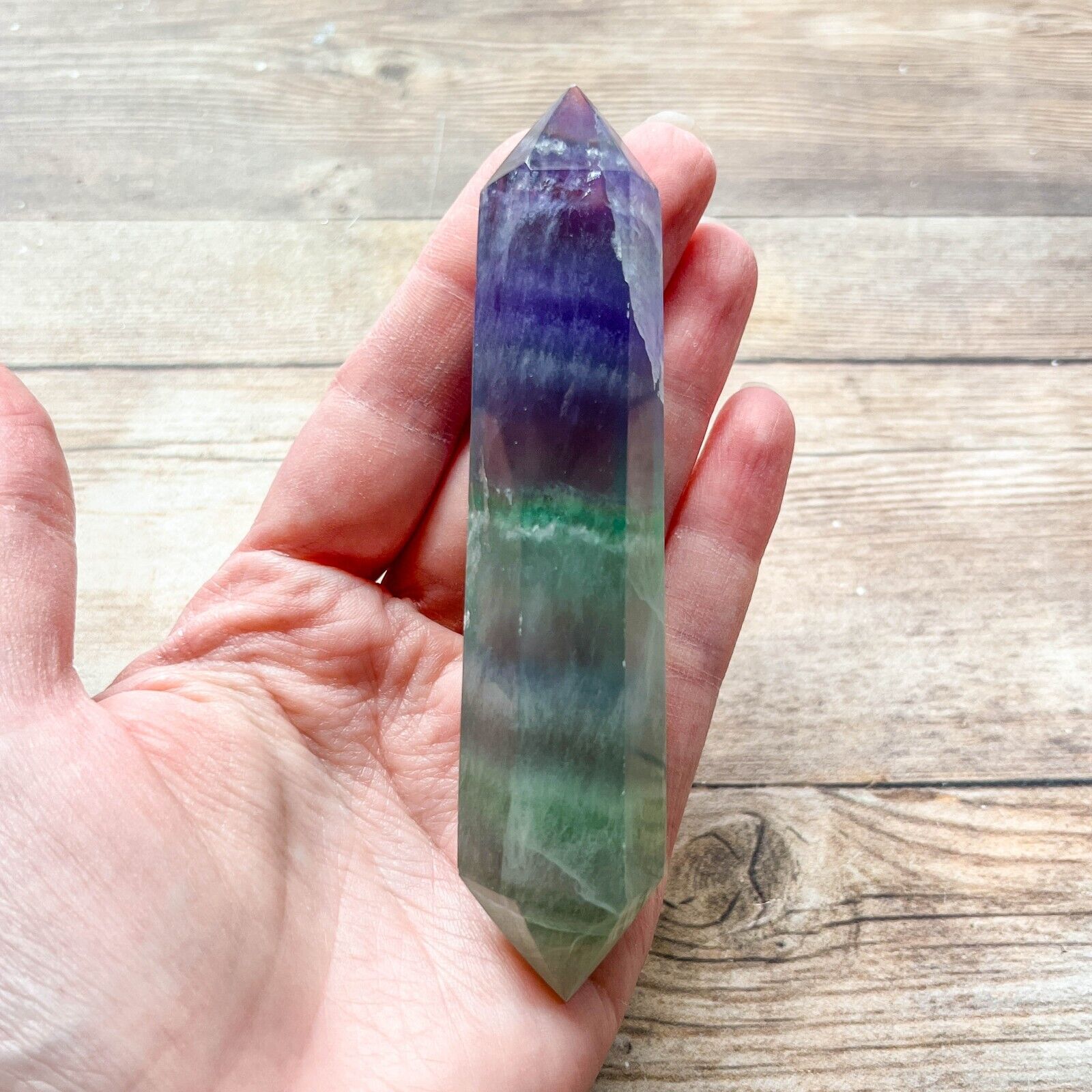 Fluorite Double Terminated Wand Crystal Two Points 90 g