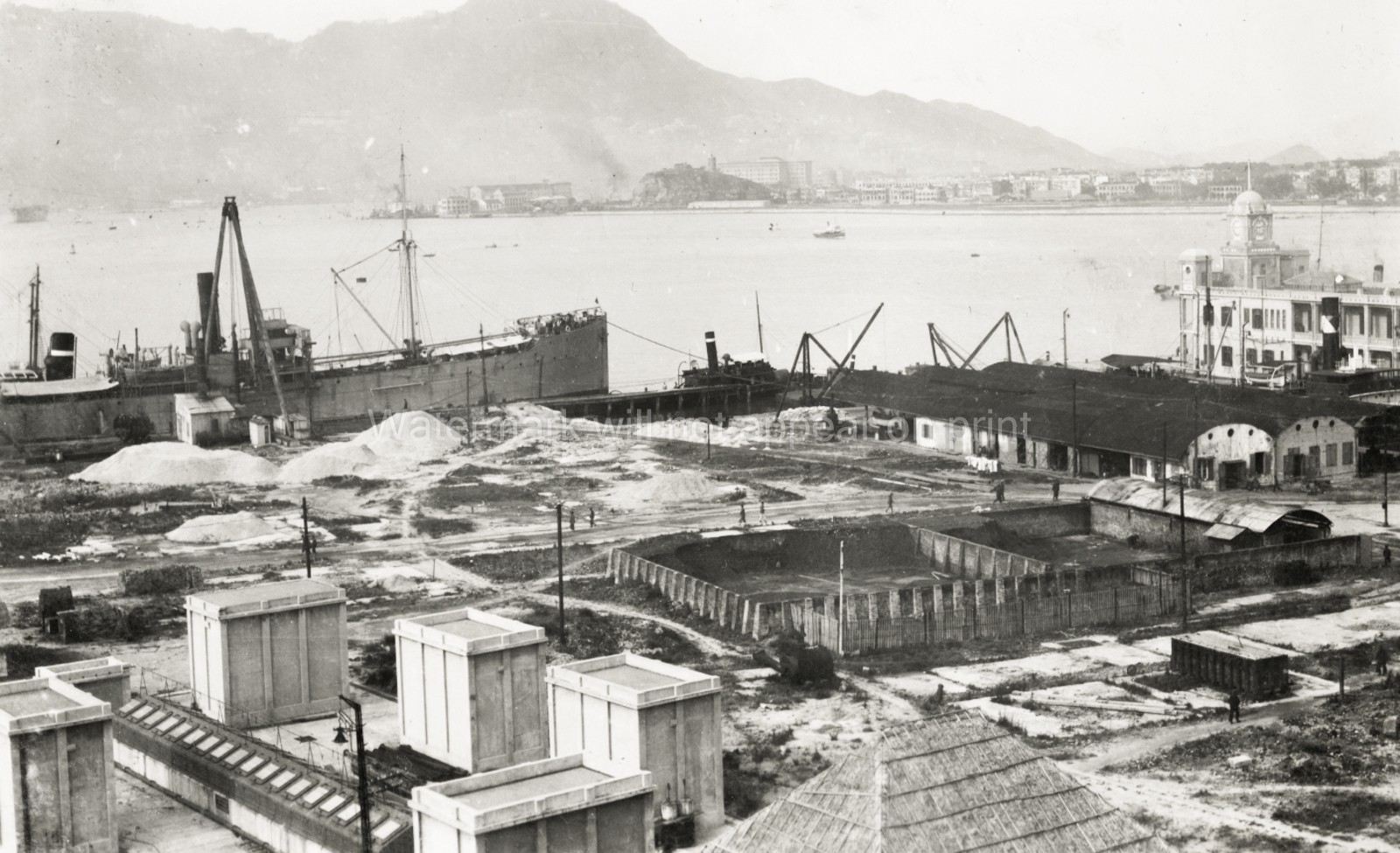 Kowloon Hong Kong British Royal Navy Dockyard Harbor Ships Vtg. Photo 19thC.