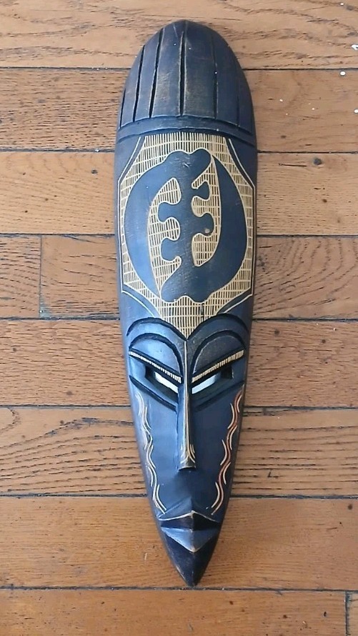 Vintage Wooden Hand Carved African Ghana  Tribal Mask Wall Hanging 20
