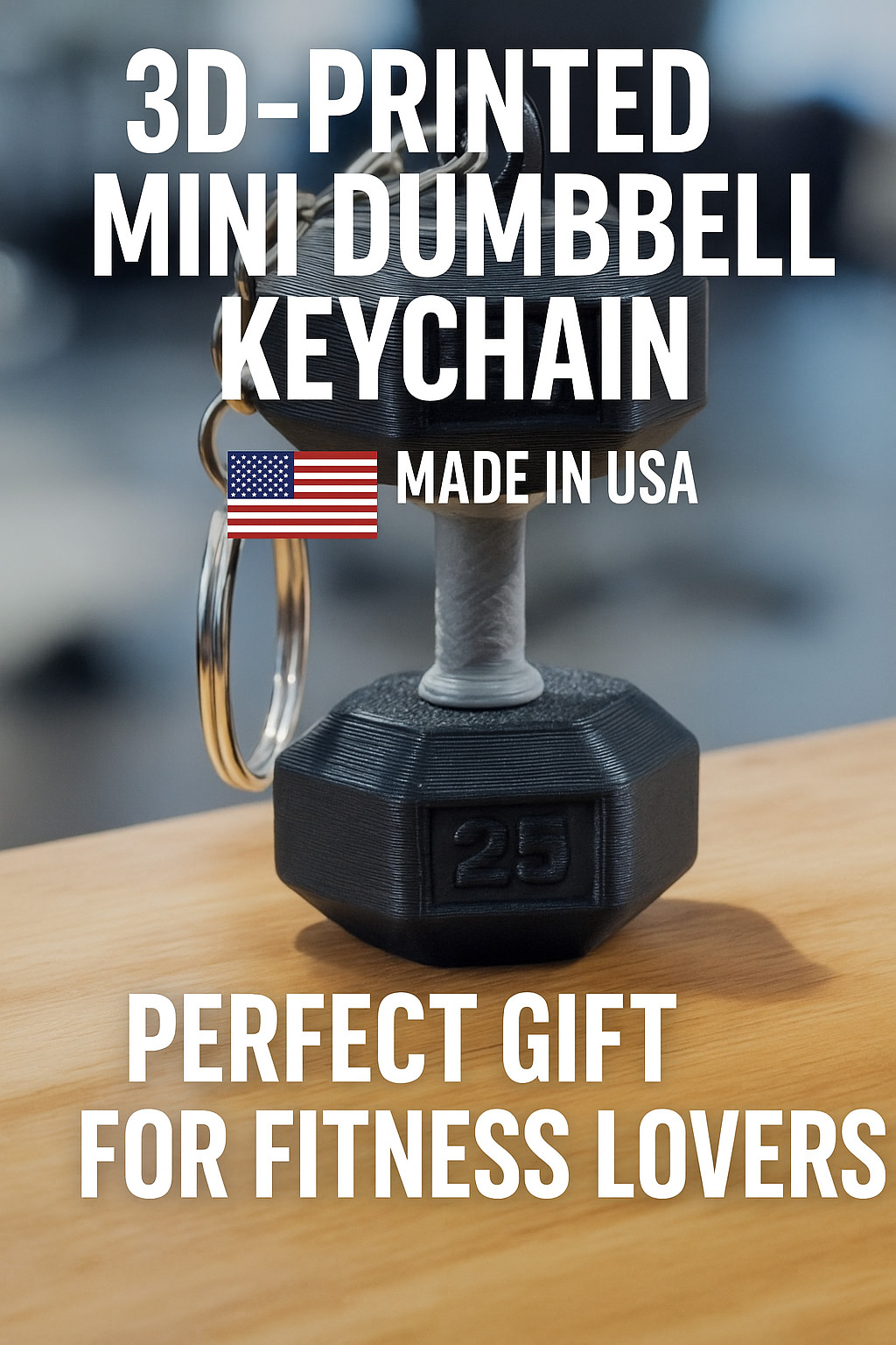 3D Printed Mini Dumbbell Keychain (25Lb) : Fitness Gift for Gym Lovers