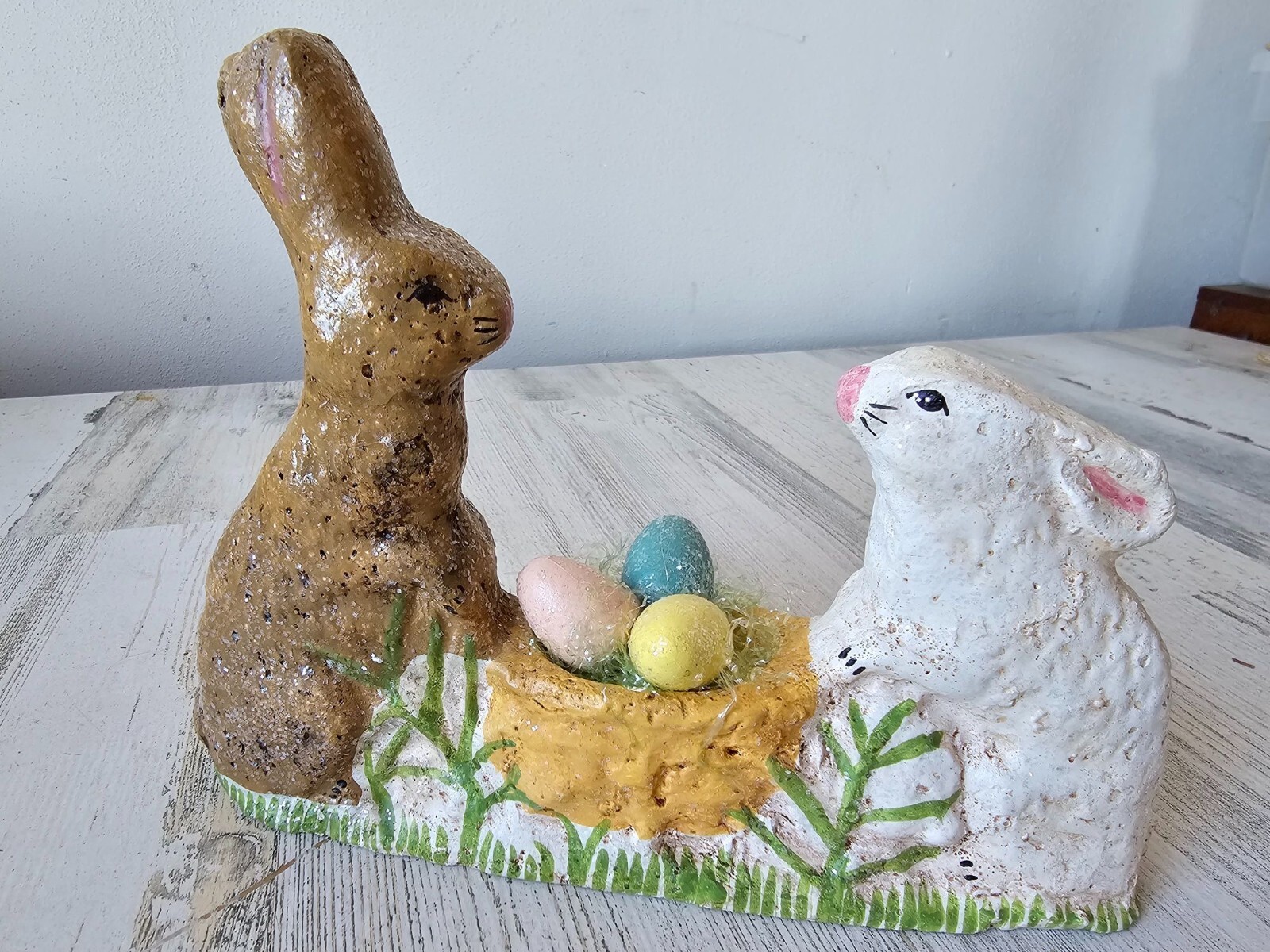 Vintage teena flanner Easter Bunny egg glitter sparkle spring figurine statue de
