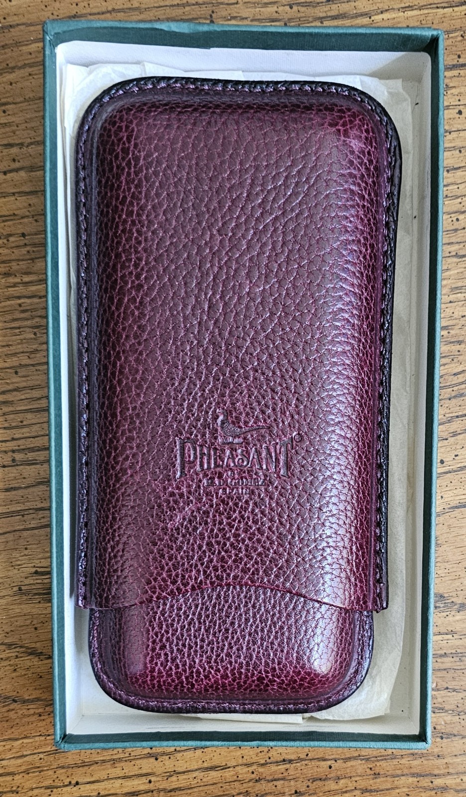 Pheasant R.D. Gomez Spain burgundy leather case for cigars (3 sticks)