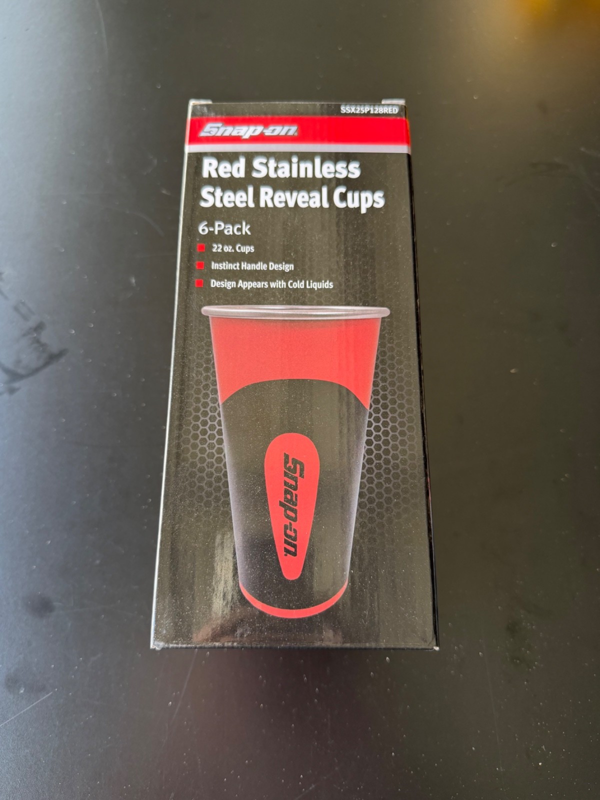 BRAND NEW SNAP ON TOOLS RED Stainless Steel Reveal Cups. 6-pack. 22oz.