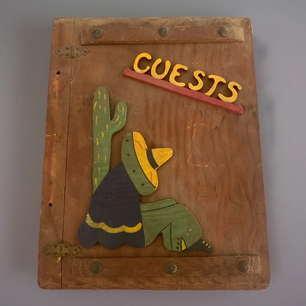 Vntg 1930’s Wooden Guest Log Book Carved Handmade Southwestern FBI Antique