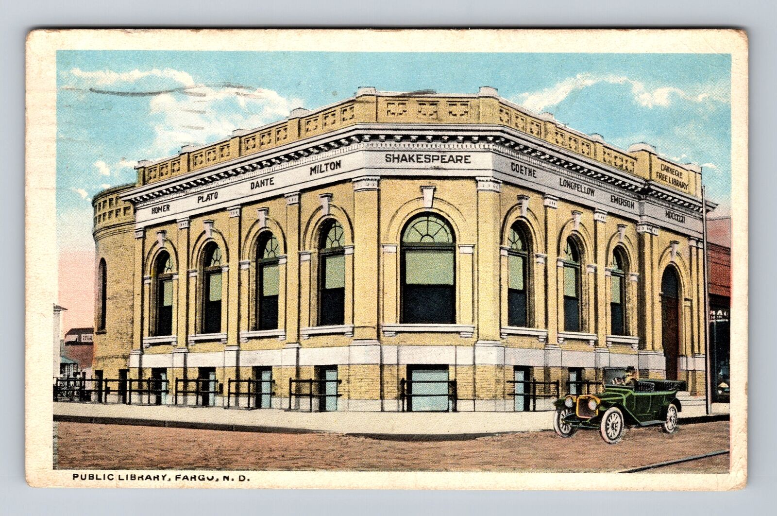 Fargo ND-North Dakota, Public Library, Antique, Vintage c1924 Postcard