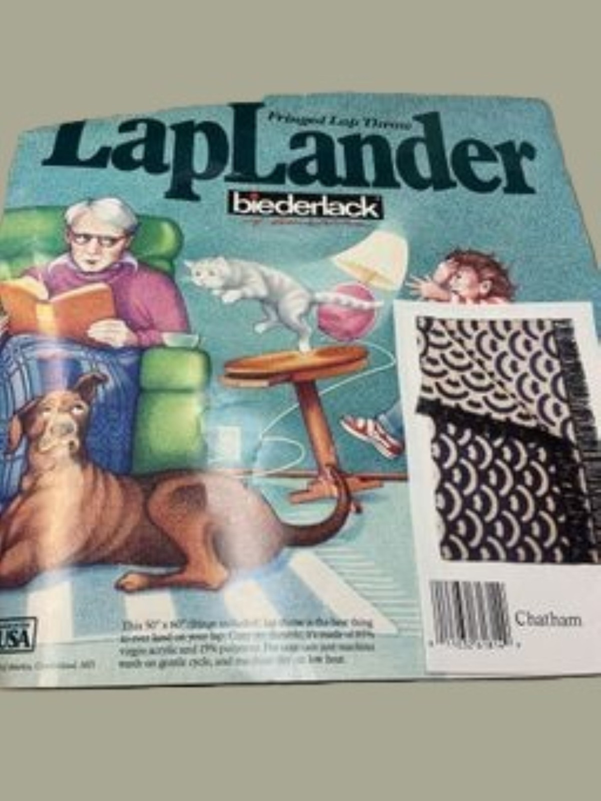 Vintage 1991 Biederlack LapLander Chatham blue white fringed lap throw Vintage 1991 Biederlack LapLander Chatham blue white fringed lap throw