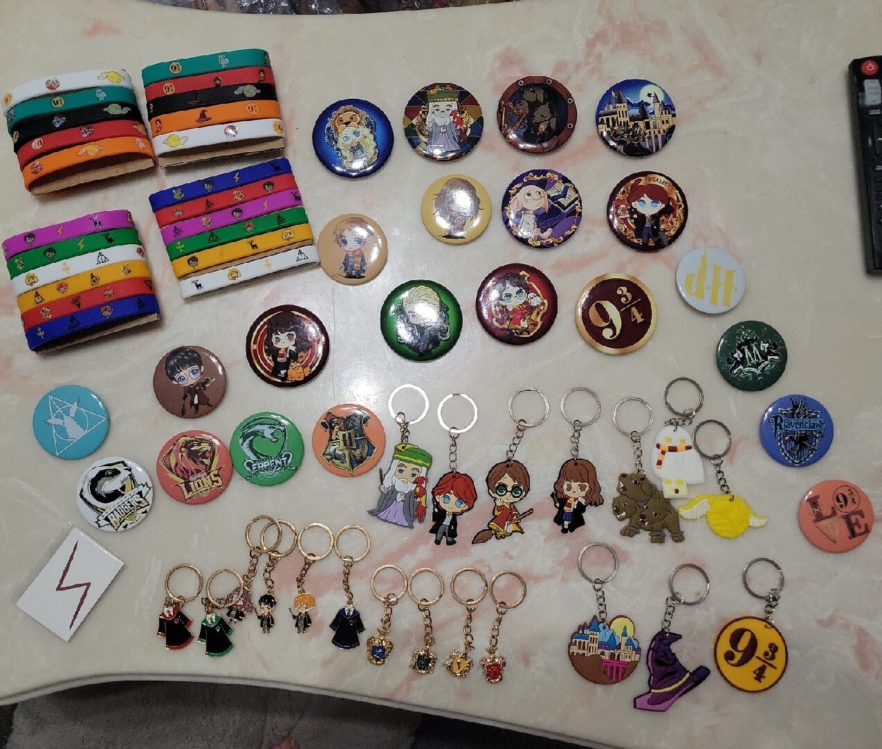 Huge Harry Potter Collection Key Chains Pins Silicone Wristbands Scar Tattoo