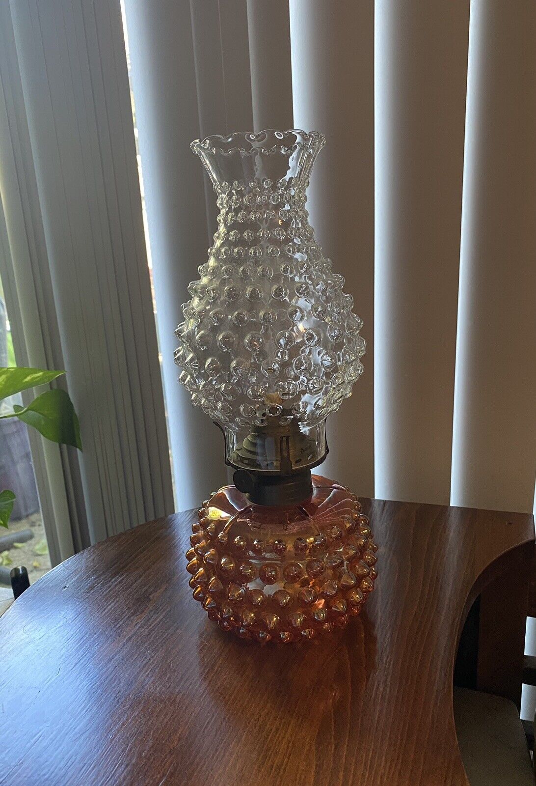 Hobnail Carnival Glass Antique Oil Lamp