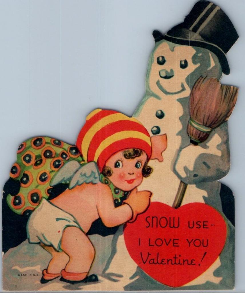 Valentine\'s Day Greeting Card Snow Use I Love You Valentine Cupid Snowman