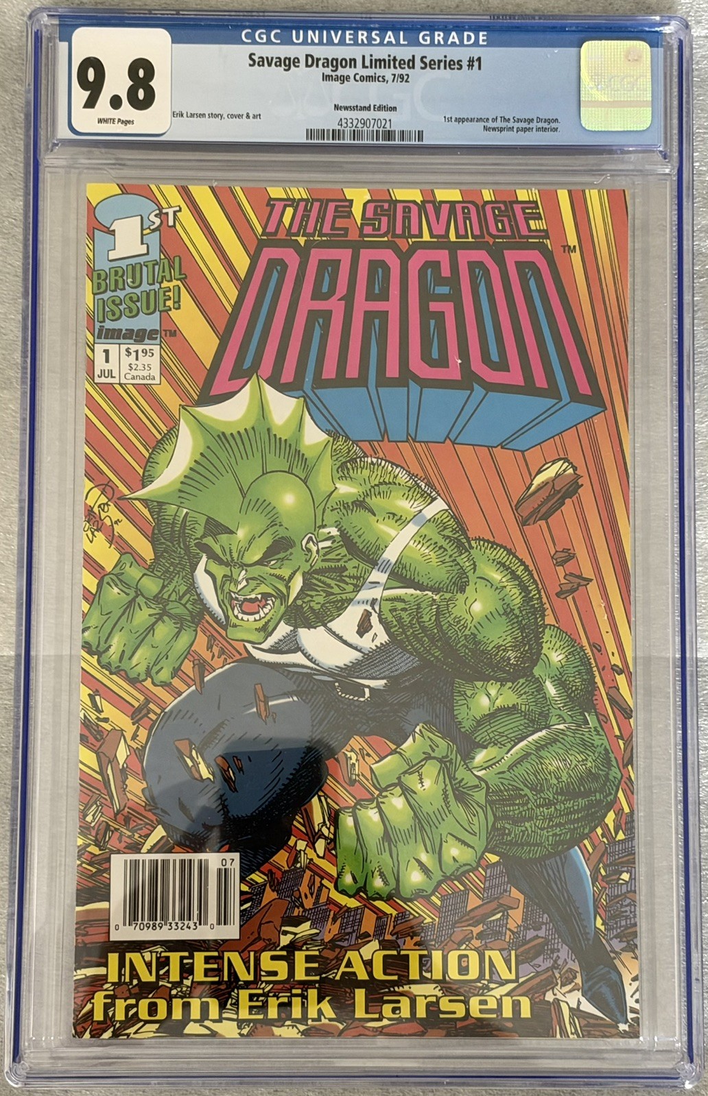 Savage Dragon 1 Newsstand, Pink Variant, White Pages, 1st Appearance, CGC 9.8