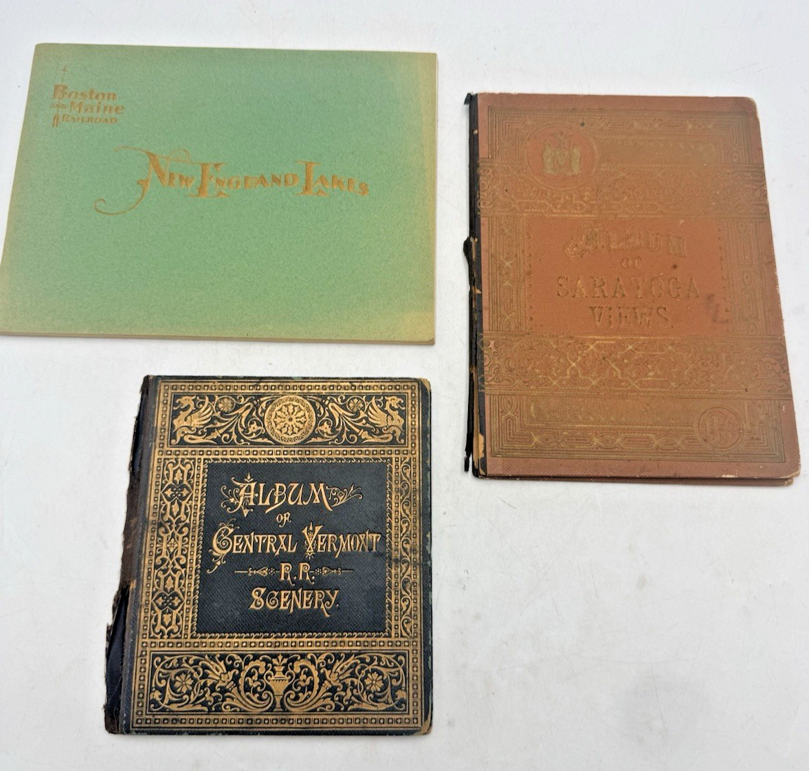 3 Antique Victorian Travel Albums Central Vermont RR Boston Maine Saratoga RARE