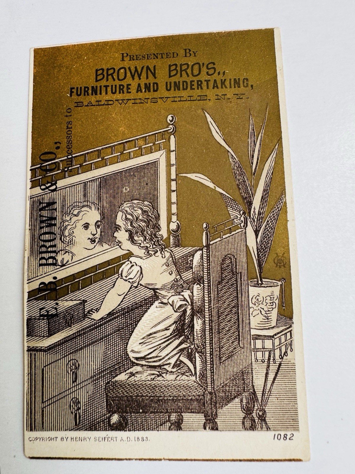 Antique Undertaker Furniture Trade Card Mirror Baldwinsville NY VTC Brown Bros Antique Undertaker Furniture Trade Card Mirror Baldwinsville NY VTC Brown Bros