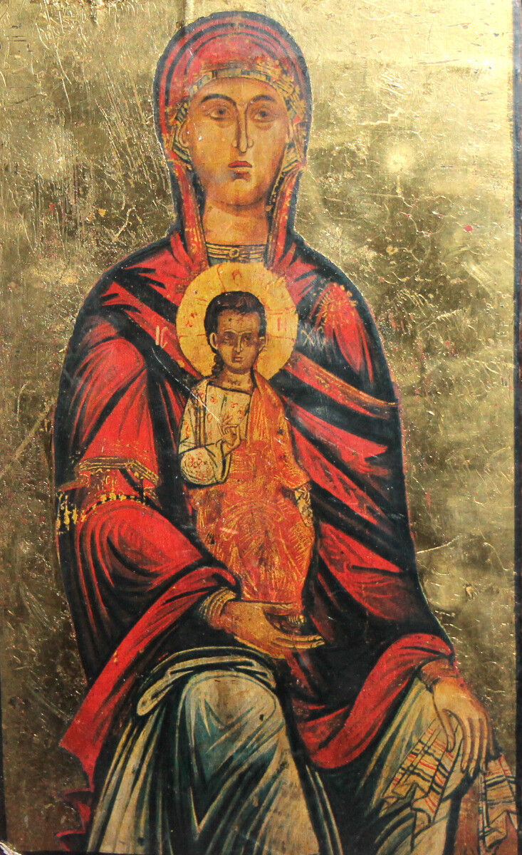 1994 Hand Painted Tempera Wood Orthodox Icon The Virgin