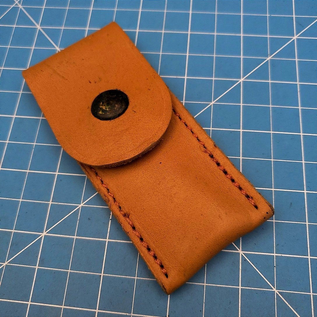 Vintage Leather Folding Blade Pocket Knife Sheath Pouch EDC Storage Case 4.5x4