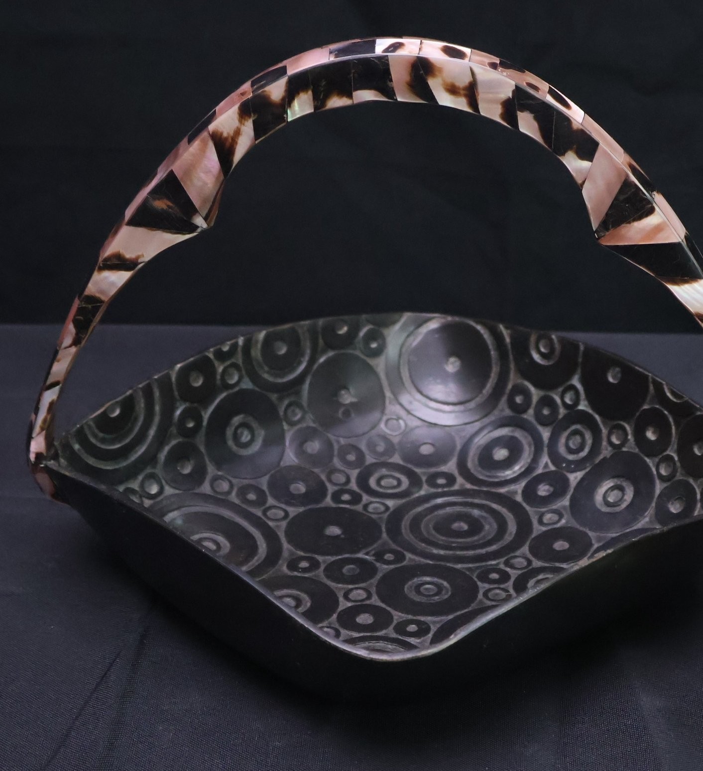 RARE   Vintage R&Y AUGOSTI PARIS ROSES Basket Mother of Pearl Handle