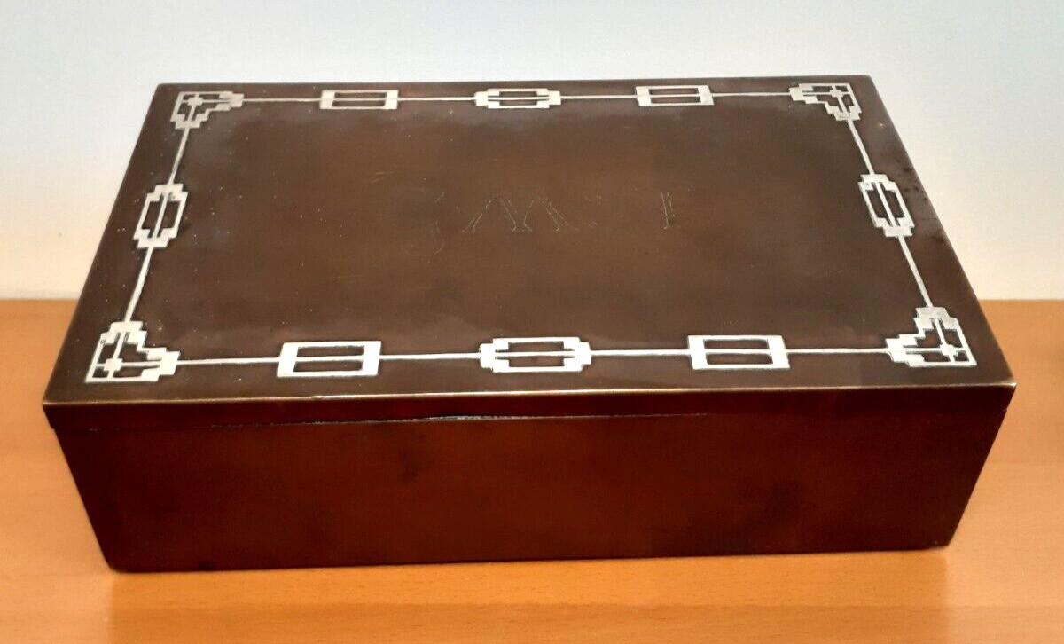 Antique Heintz Sterling On Bronze Cigar Humidor  Box 10