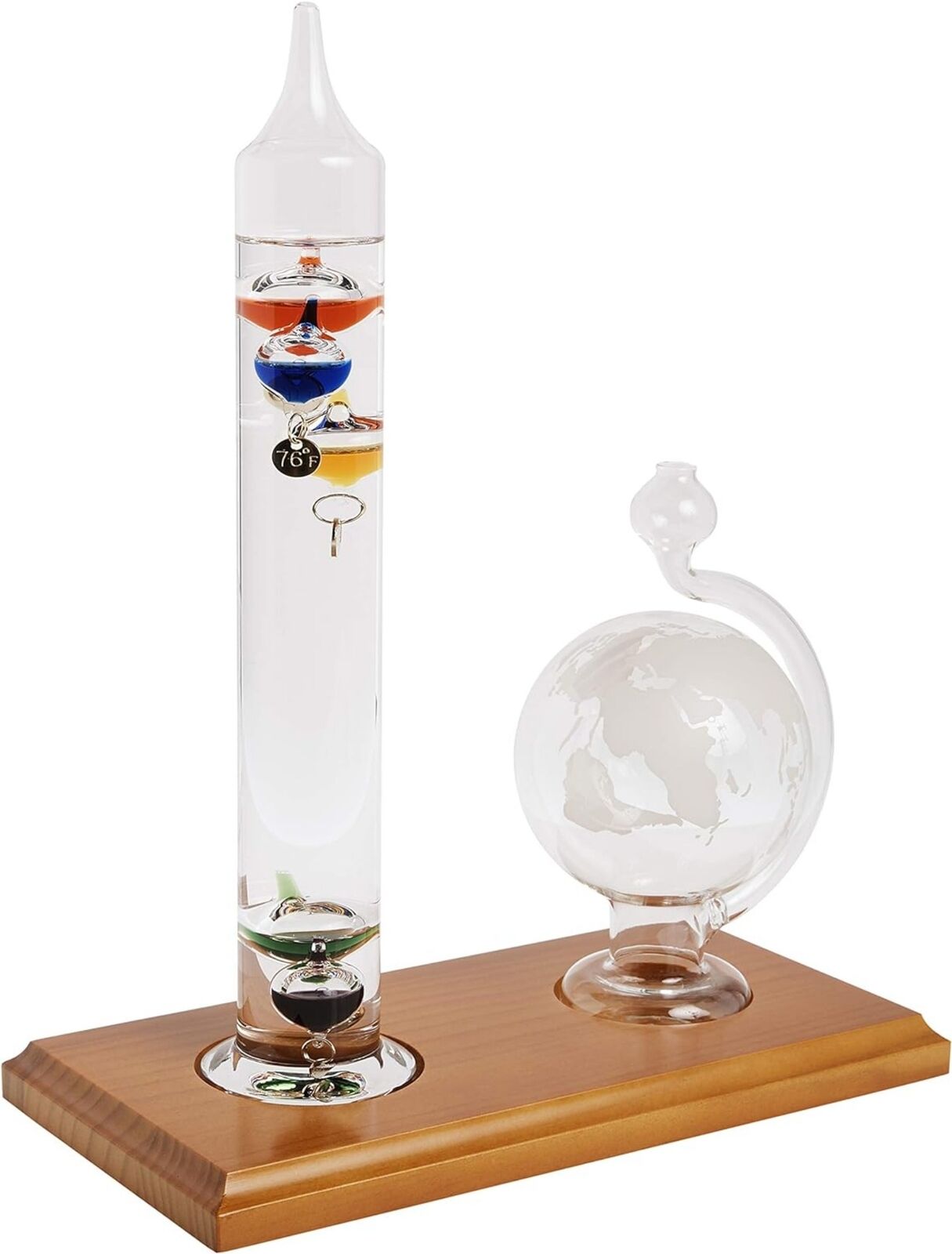 Thermometer with Glass Globe Barometer, Barometer Set, Glass/Wood