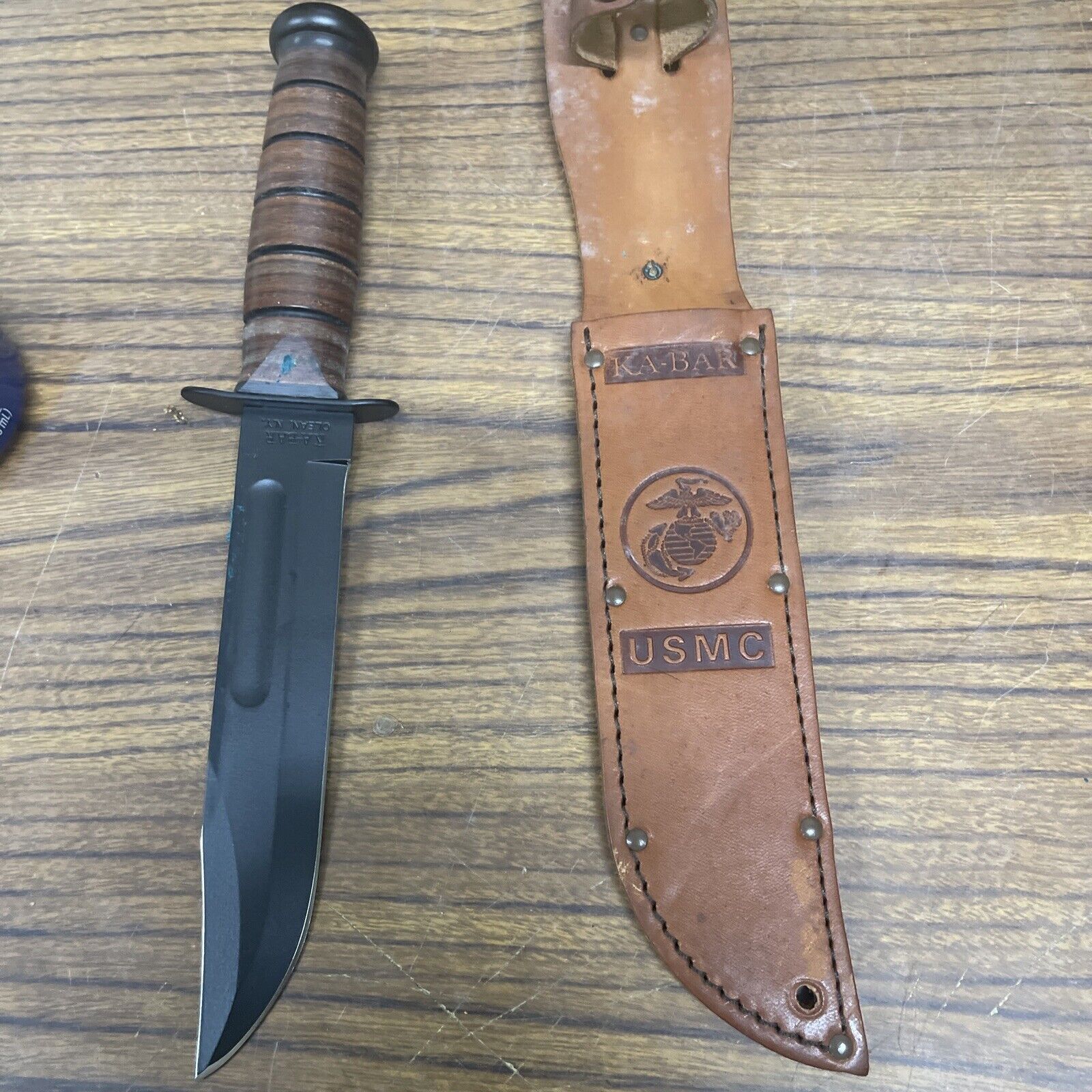 Vintage KA-BAR USMC survival fighting fixed blade Knife w/ sheath Olean, NY 🇺🇸