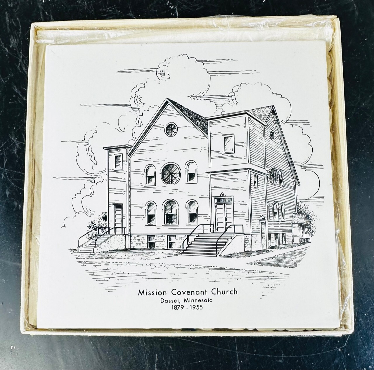 Mission Covenant Church Dassel, MN Commemorative Porcelain Tile 1879-1955 - 6x6\