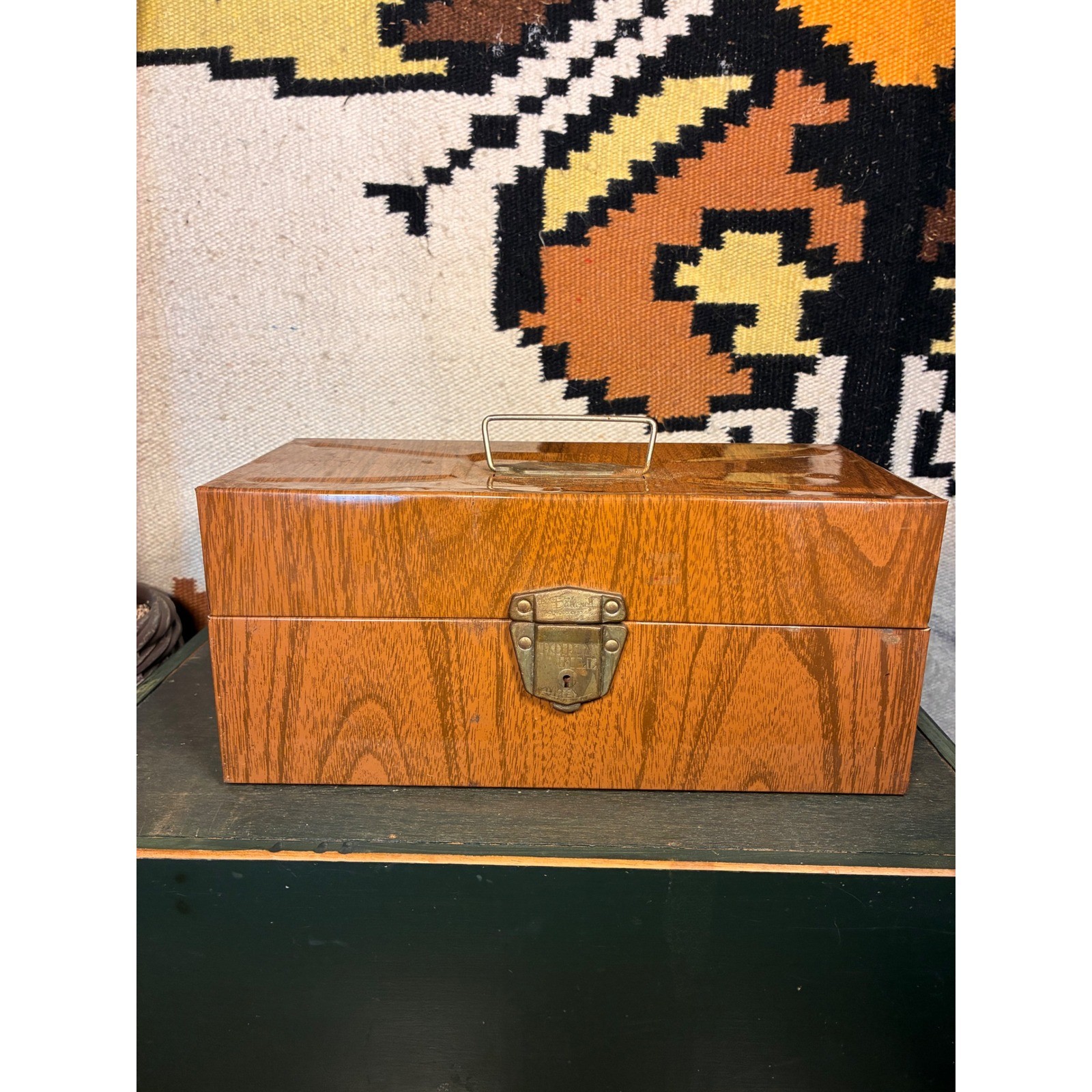 Ballonoff Metal Lock Box Unisex OS Brown Fair Faux Wood Grain Tool Storage