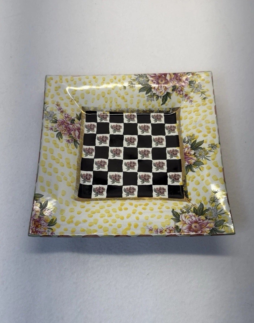 VTG Retired Mackenzie-Childs Torquay Palm Devon Clay 9” Square Tray Plate