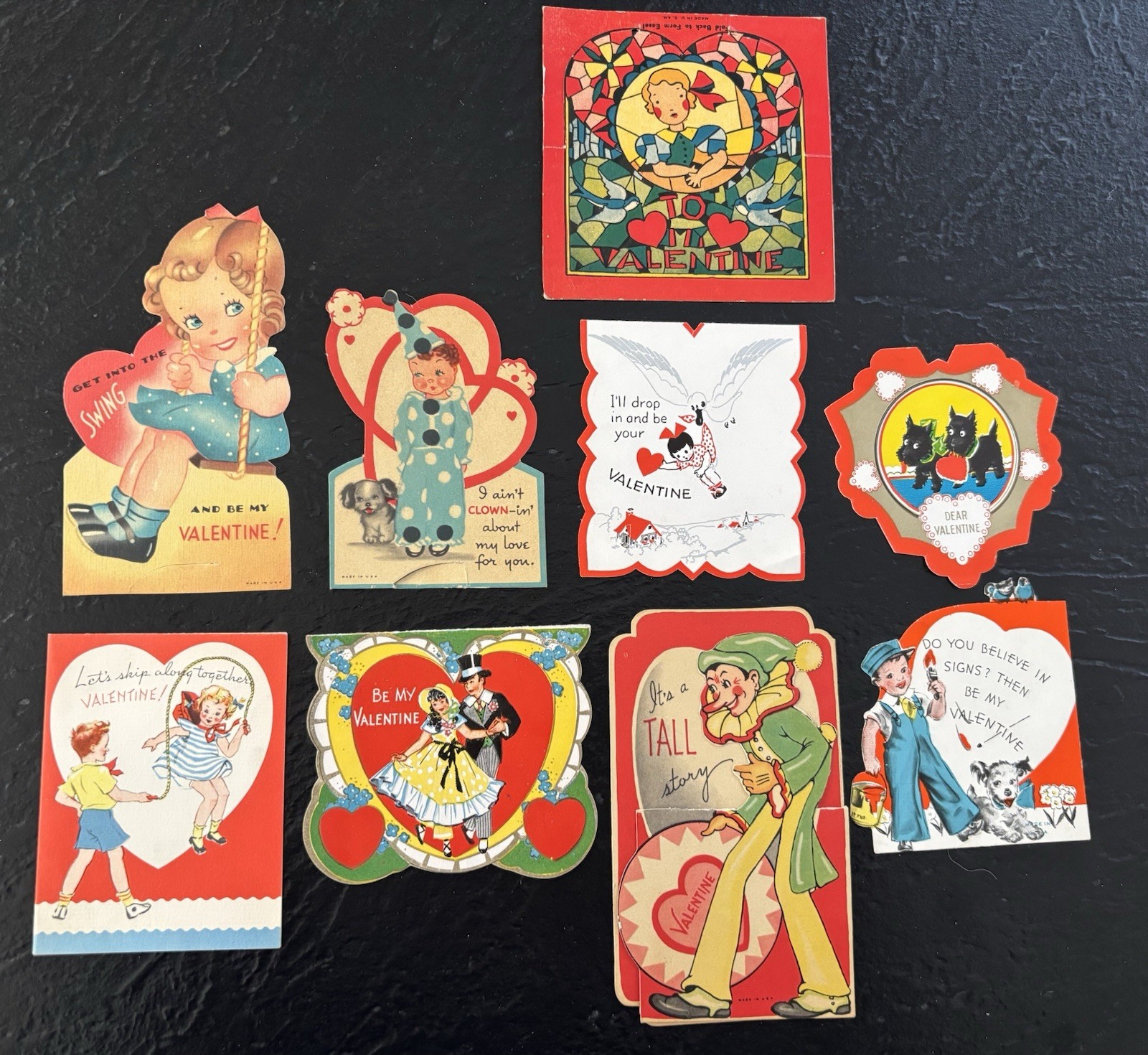 Lot of 9 Vintage Antique Valentine’s Day Cards From 1940 (Used)