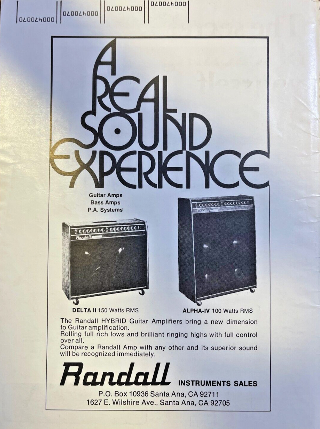 1973 Vintage Advertisement Randall Hybrid Guitar Amplifiers