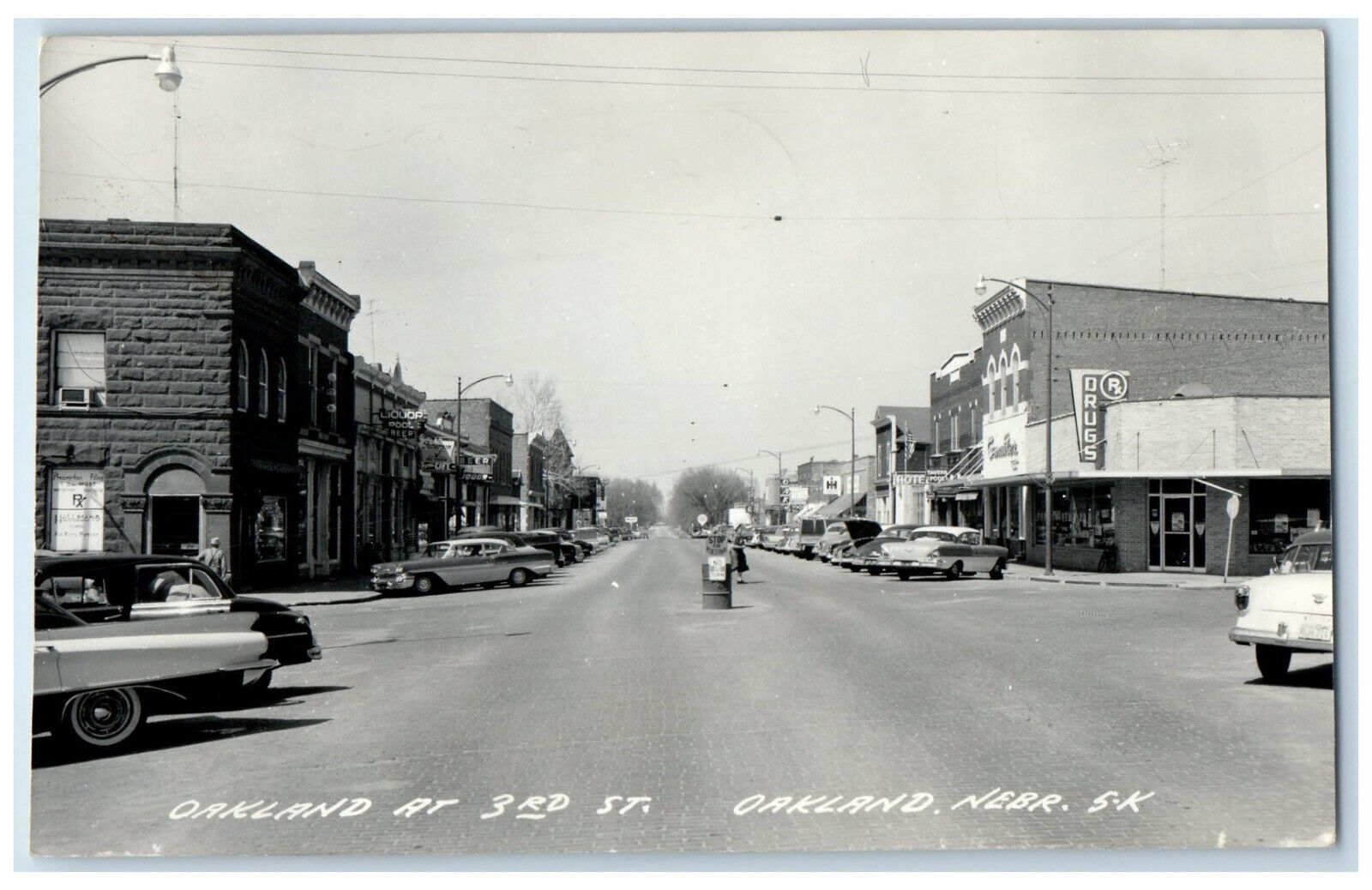 c1960's Oakland at 3rd Street Business Section Nebraska NE RPPC Photo Postcard
