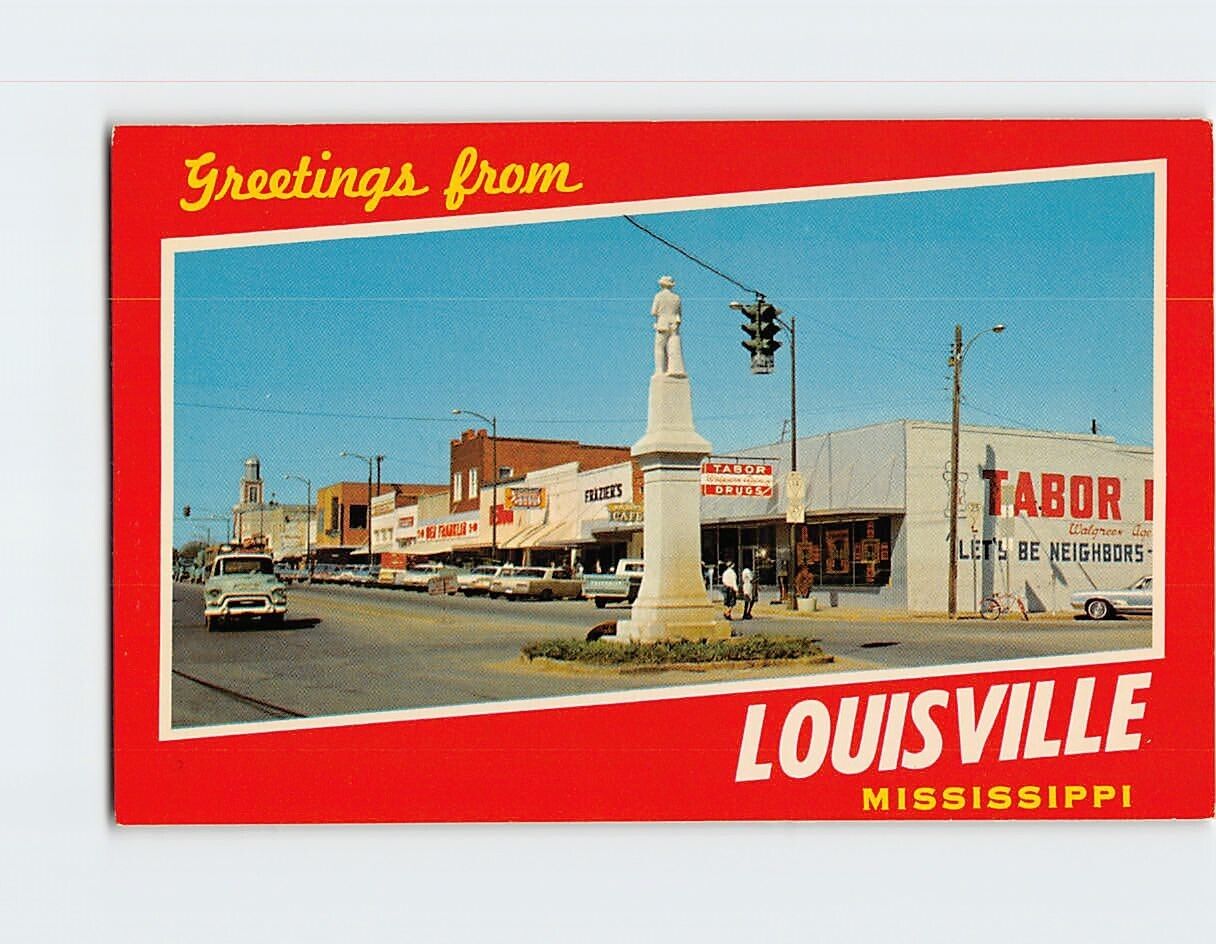Postcard Downtown Section Greetings from Louisville Mississippi USA